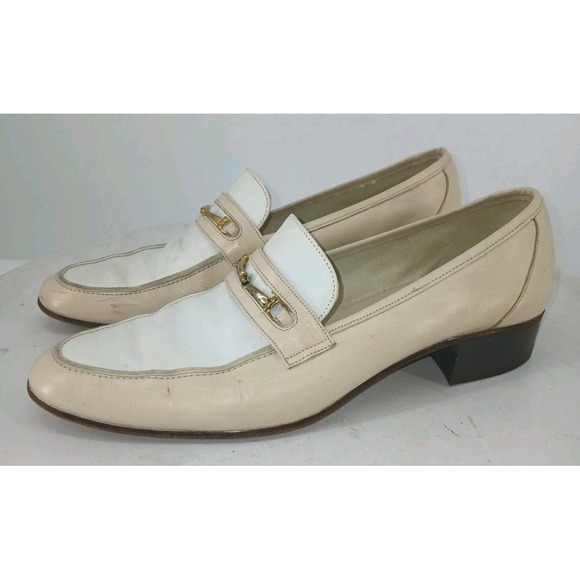 Bally James Men Vintage Loafers 10.5 N Horsebit Beige White Leather Spectator C3